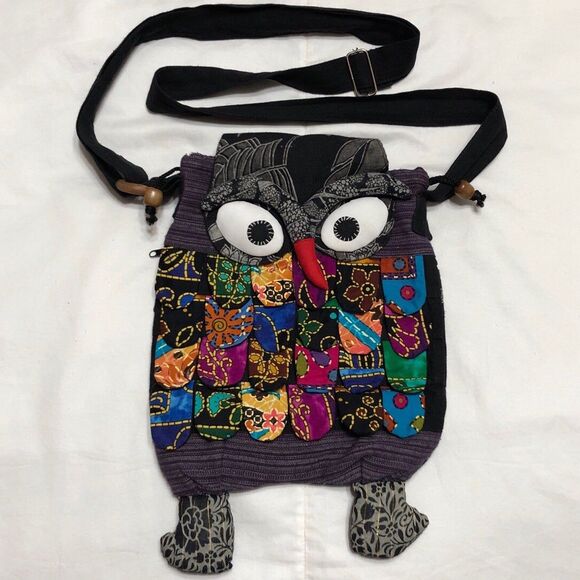 Womens Crossbody Patchwork Fabric Owl Purse - Picture 1 of 9